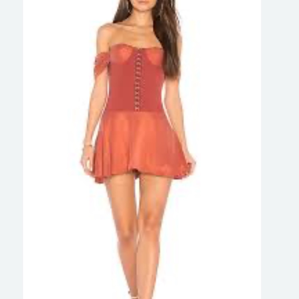 Elegant NBD revolve Off-Shoulder Rust Dress size Corset bodycon XS